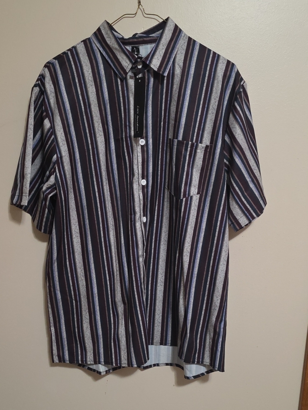 Men's Short-Sleeve Vertical Stripe Button-Down Shirt - Black/Gray/Blue